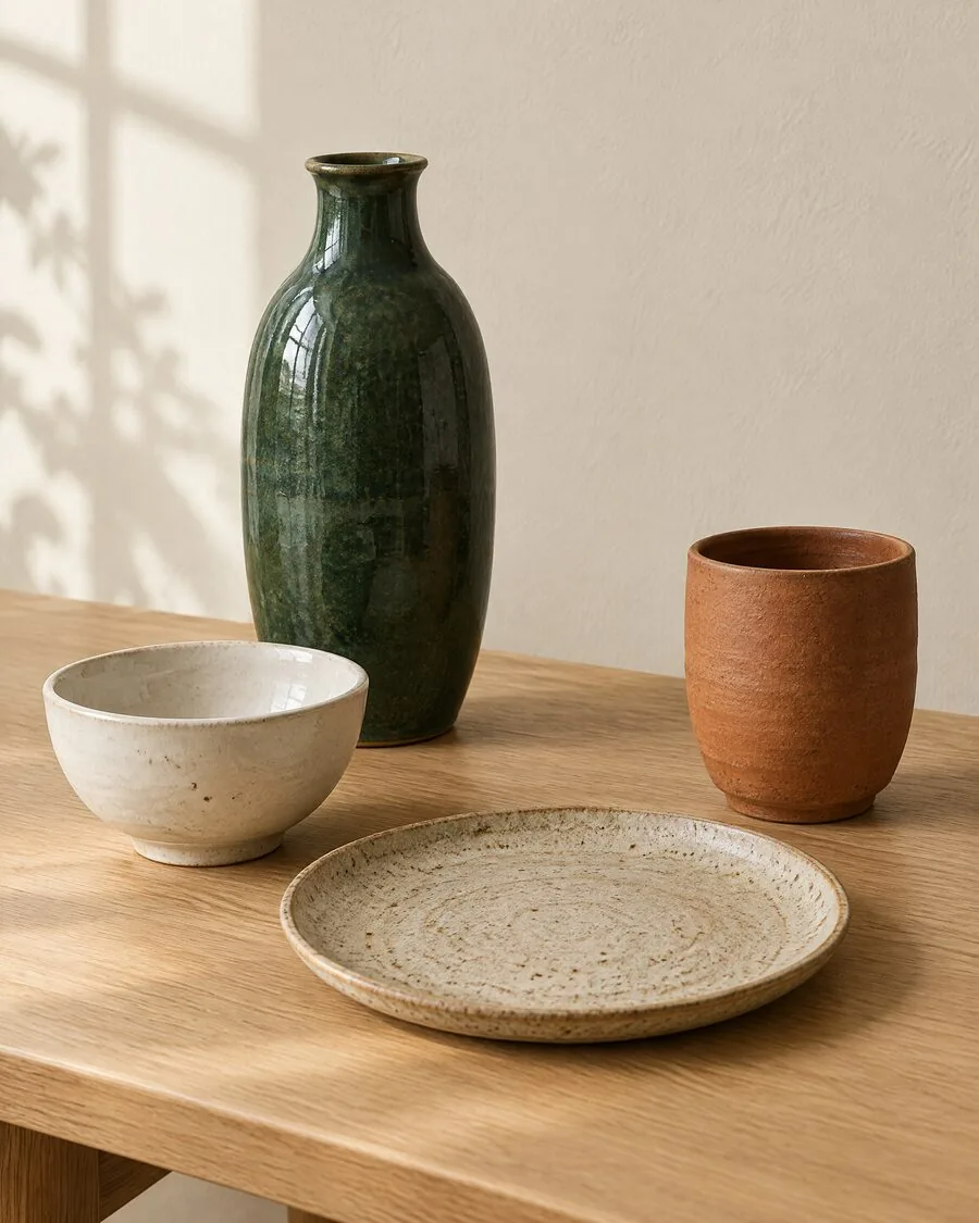 Servies in terracotta en zand